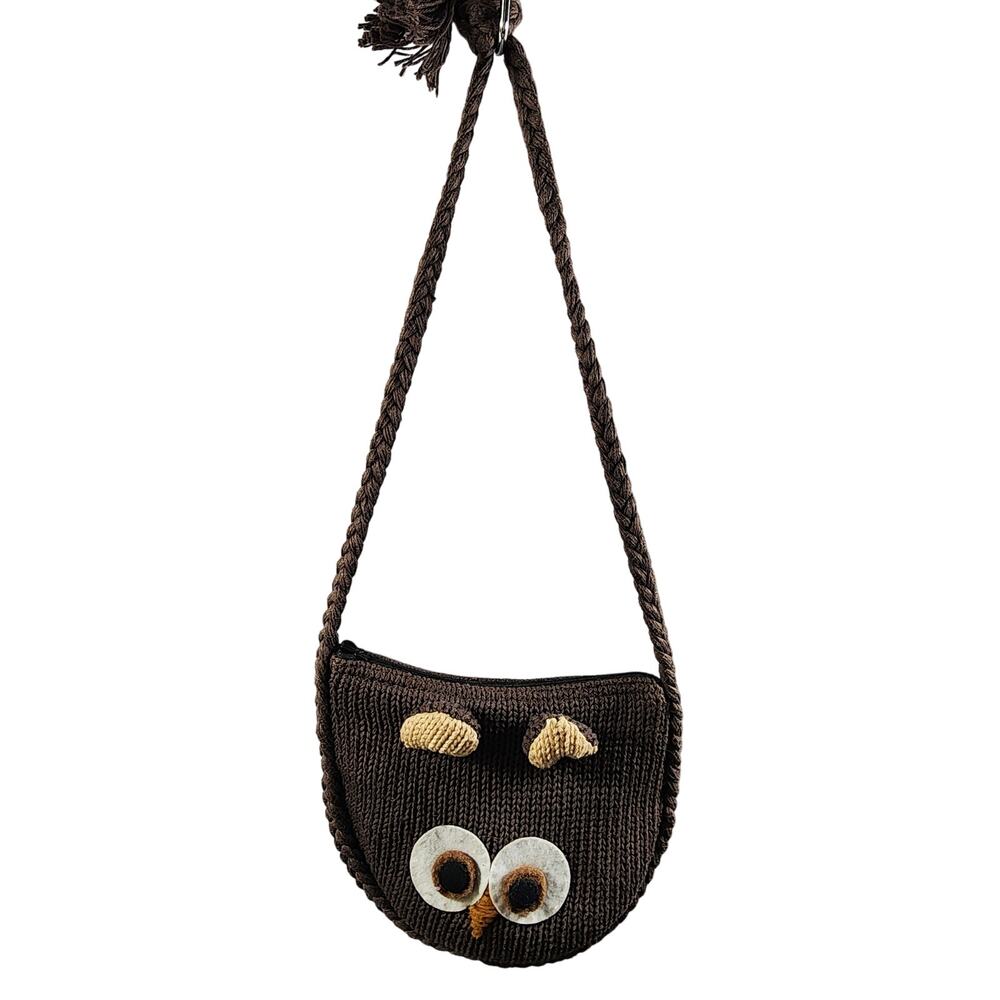 Knitted Crochet Owl Cross Body Purse Bag Zipper Closure Braided Handmade Delux